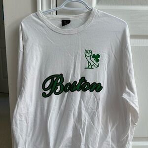 White and Green Boston Graphic Men's Long Sleeve Shirt